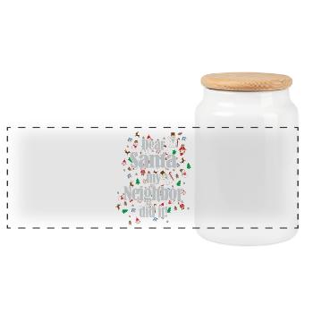 Funny "Dear Santa my Neighbor did it" saying - Panoramic Cookie Jar with Wooden Lid - white - Front