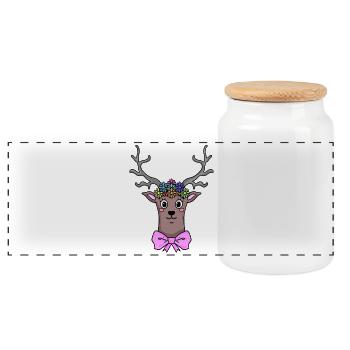 Deer Deer Illustration Gift - Panoramic Cookie Jar with Wooden Lid - white - Front
