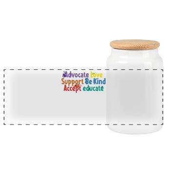 Advocate Love Support Accept Be Kind - Panoramic Cookie Jar with Wooden Lid - white - Front