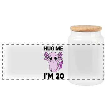 20 birthday - 20 years - hug - Panoramic Cookie Jar with Wooden Lid - white - Front