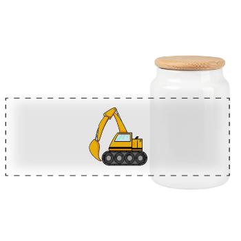Bucket excavator excavator excavator construction machine - Panoramic Cookie Jar with Wooden Lid - white - Front