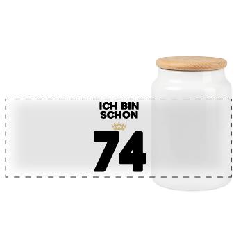 74 Geburtstag - 74 Jahre mit Krone - Panorama Keksdose mit Holzdeckel - Weiß - Vorne