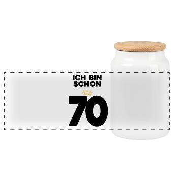 70 Geburtstag - 70 Jahre mit Krone - Panorama Keksdose mit Holzdeckel - Weiß - Vorne