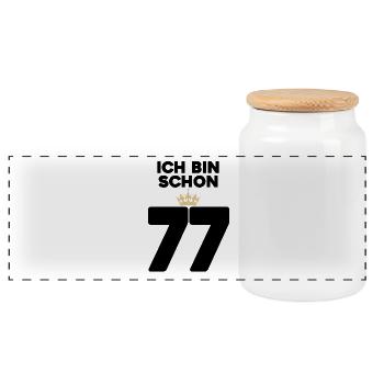 77 Geburtstag - 77 Jahre mit Krone - Panorama Keksdose mit Holzdeckel - Weiß - Vorne