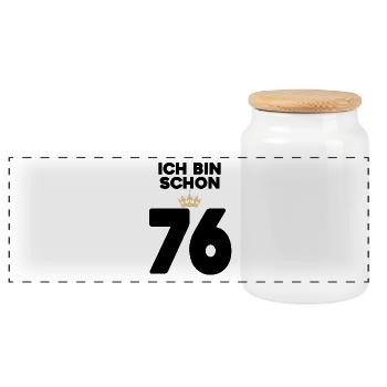 76 Geburtstag - 76 Jahre mit Krone - Panorama Keksdose mit Holzdeckel - Weiß - Vorne