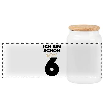6 Geburtstag - 6 Jahre mit Krone - Panorama Keksdose mit Holzdeckel - Weiß - Vorne