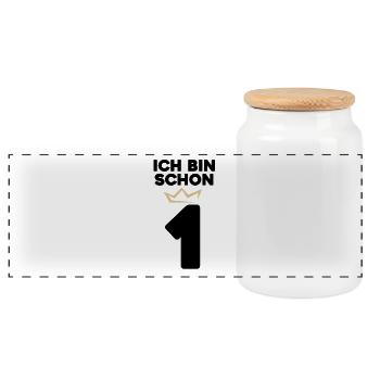 1 Geburtstag - 1 Jahre mit Krone - Panorama Keksdose mit Holzdeckel - Weiß - Vorne