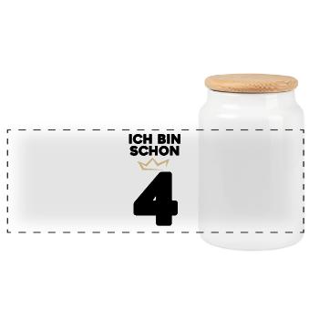 4 Geburtstag - 4 Jahre mit Krone - Panorama Keksdose mit Holzdeckel - Weiß - Vorne