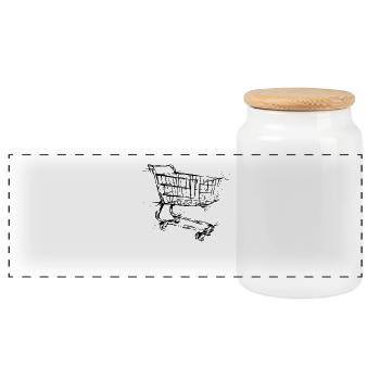 Shopping Cart Shopping - Panoramic Cookie Jar with Wooden Lid - white - Front