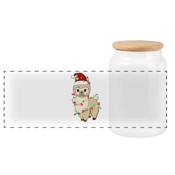 Lama aux lumières de Noël - Boîte à biscuits avec couvercle en bois - blanc - Devant