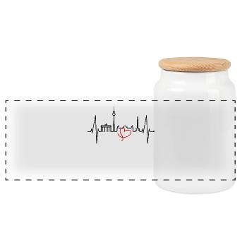 Berlin Skyline Heartbeat Heart Love Love Berliners - Panoramic Cookie Jar with Wooden Lid - white - Front