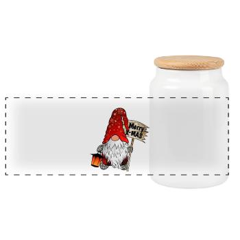 Christmas Dwarf Christmas Gnome - Panoramic Cookie Jar with Wooden Lid - white - Front