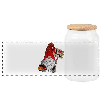 Gnome Christmas Elves with I Love You Shield - Panoramic Cookie Jar with Wooden Lid - white - Front