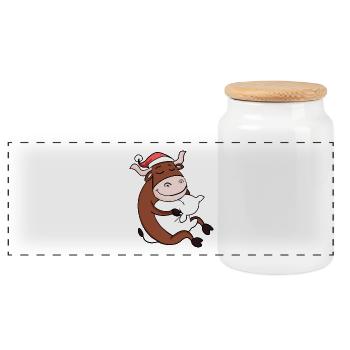 Ox Christmas Sleep Sleep Sleep Sleep - Panoramic Cookie Jar with Wooden Lid - white - Front