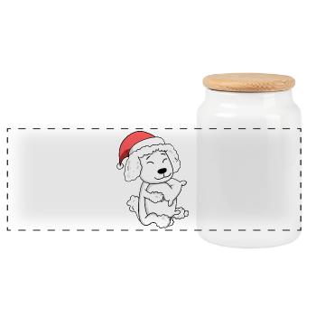 Poodle Dog Christmas Sleep Tired - Panoramic Cookie Jar with Wooden Lid - white - Front