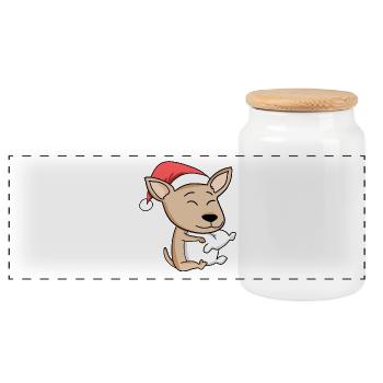 Chihuahua Dog Christmas Sleep Tired - Panoramic Cookie Jar with Wooden Lid - white - Front