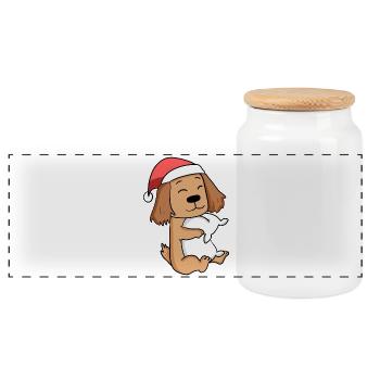 Deutsch Cocker Spaniel Dog Christmas Sleep - Panoramic Cookie Jar with Wooden Lid - white - Front