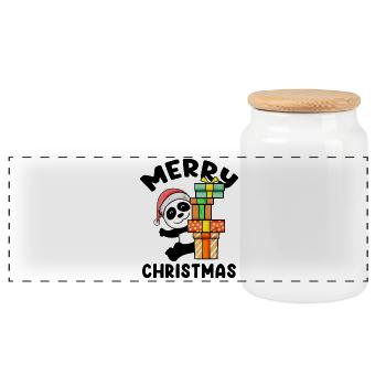 Merry Christmas Panda with gifts - Panoramic Cookie Jar with Wooden Lid - white - Front
