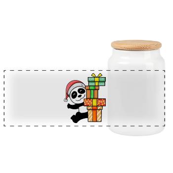 Christmas Panda with gifts - Panoramic Cookie Jar with Wooden Lid - white - Front