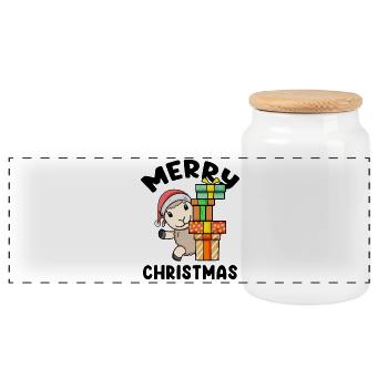 Merry Christmas sheep with gifts - Panoramic Cookie Jar with Wooden Lid - white - Front