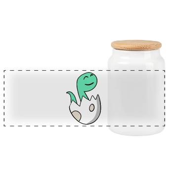 Dinosaur Egg Dino Baby Motif - Panoramic Cookie Jar with Wooden Lid - white - Front