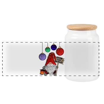 Gnome Christmas Dwarf Merry Christmas - Panoramic Cookie Jar with Wooden Lid - white - Front