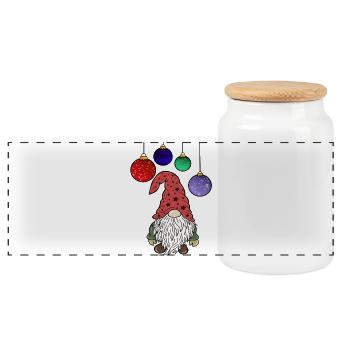 Christmas Gnome Christmas Elves - Panoramic Cookie Jar with Wooden Lid - white - Front