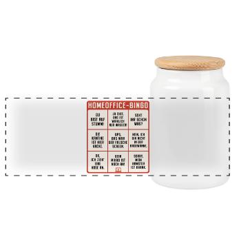 Homeoffice Bingo Büro Heimarbeit Home Office - Panorama Keksdose mit Holzdeckel - Weiß - Vorne