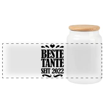Beste Tante seit 2022 - Panorama Keksdose mit Holzdeckel - Weiß - Vorne