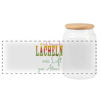 ich brauche Lächeln wie Luft zum Atmen - positiv - Panorama Keksdose mit Holzdeckel - Weiß - Vorne