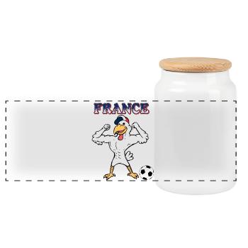 Coq Français Sports France avec Ballon de Football - Boîte à biscuits avec couvercle en bois - blanc - Devant