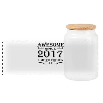 2017 - Jahrgang 2017 - Panorama Keksdose mit Holzdeckel - Weiß - Vorne