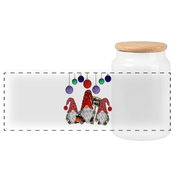 Christmas Gnome Family - Panoramic Cookie Jar with Wooden Lid - white - Front