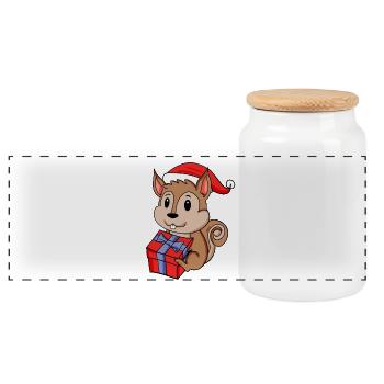 Bébé écureuil de Noël avec cadeau - Boîte à biscuits avec couvercle en bois - blanc - Devant