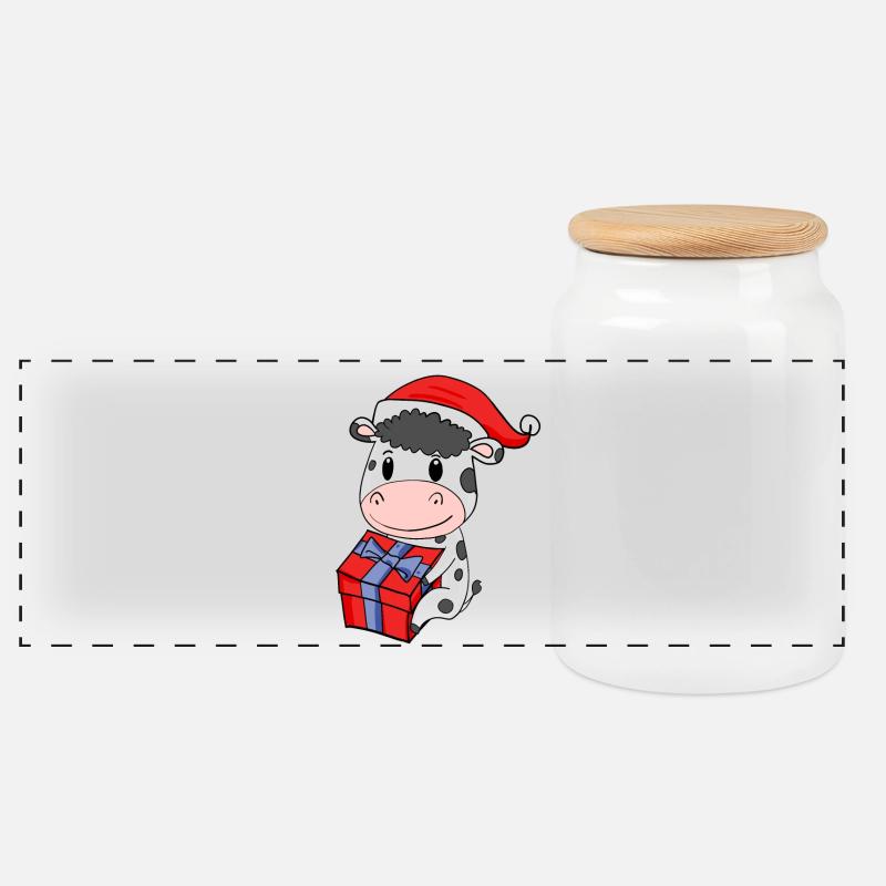 Weihnachten Kuh Baby mit Geschenk - Panorama Keksdose mit Holzdeckel - Weiß