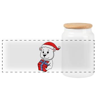 Weihnachten Eisbär mit Geschenke - Panorama Keksdose mit Holzdeckel - Weiß - Vorne