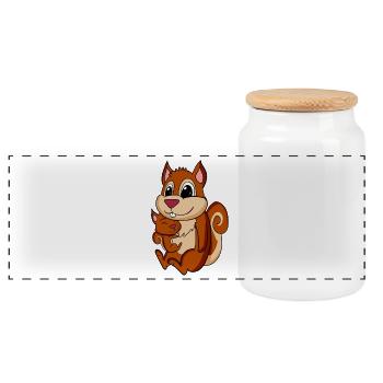 Grossesse familiale - écureuil avec bébé - Boîte à biscuits avec couvercle en bois - blanc - Devant