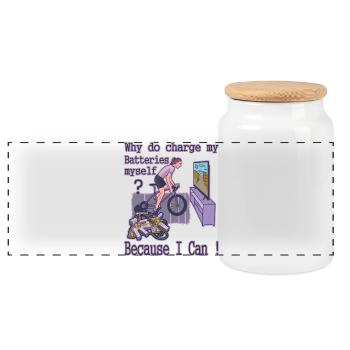 Why do I charge my batteries myself? - Panoramic Cookie Jar with Wooden Lid - white - Front