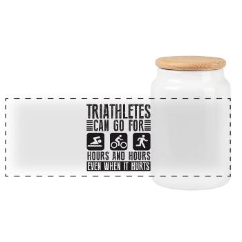 Triathletes can do triathlon for hours - Panoramic Cookie Jar with Wooden Lid - white - Front