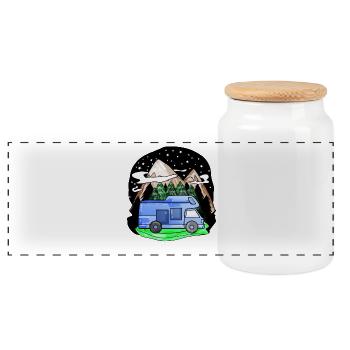 Mountain Mountains Mountain Peaks Caravans Motorhomes - Panoramic Cookie Jar with Wooden Lid - white - Front