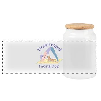 Downward Facing Dog - Yoga Tea - Panoramic Cookie Jar with Wooden Lid - white - Front