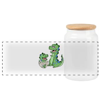 Dinosaurier mit Baby Dinosaurier - Panorama Keksdose mit Holzdeckel - Weiß - Vorne