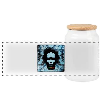 Reggae Man Portrait with Graffiti Style - Panoramic Cookie Jar with Wooden Lid - white - Front