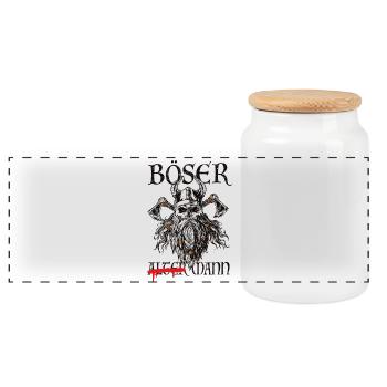 Böser Wikinger-Krieger Grafik - Panorama Keksdose mit Holzdeckel - Weiß - Vorne