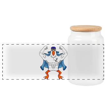 Muscular Seagull with Anchor Tattoo Seagull Gift - Panoramic Cookie Jar with Wooden Lid - white - Front