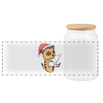 Meerkat Christmas Sleep Sleep - Panoramic Cookie Jar with Wooden Lid - white - Front