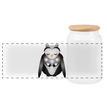 cute dreamy owl - Panoramic Cookie Jar with Wooden Lid - white - Front