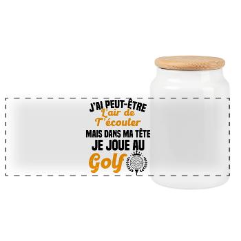 Dans ma tête je joue au Golf Cadeau Humour Golf - Boîte à biscuits avec couvercle en bois - blanc - Devant