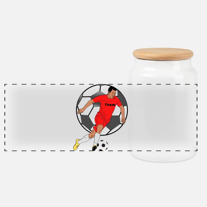 Teamrot Fußballheld im Sprint - Panorama Keksdose mit Holzdeckel - Weiß