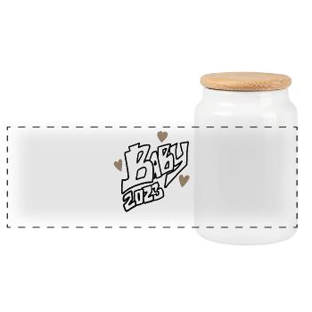 Baby 2023 - Birth Pregnant 2023 Pregnancy - Panoramic Cookie Jar with Wooden Lid - white - Front